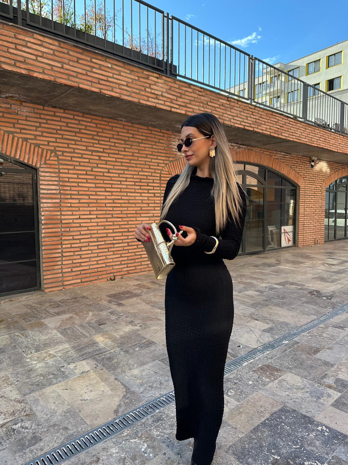 Buklet Kalem Form Maxi Siyah Elbise  kelb1066ny