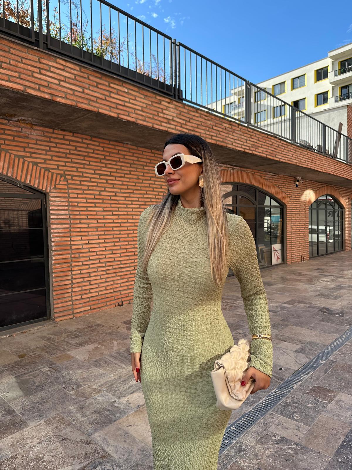 Buklet Kalem Form Maxi Yeşil Elbise  kelb1066ny