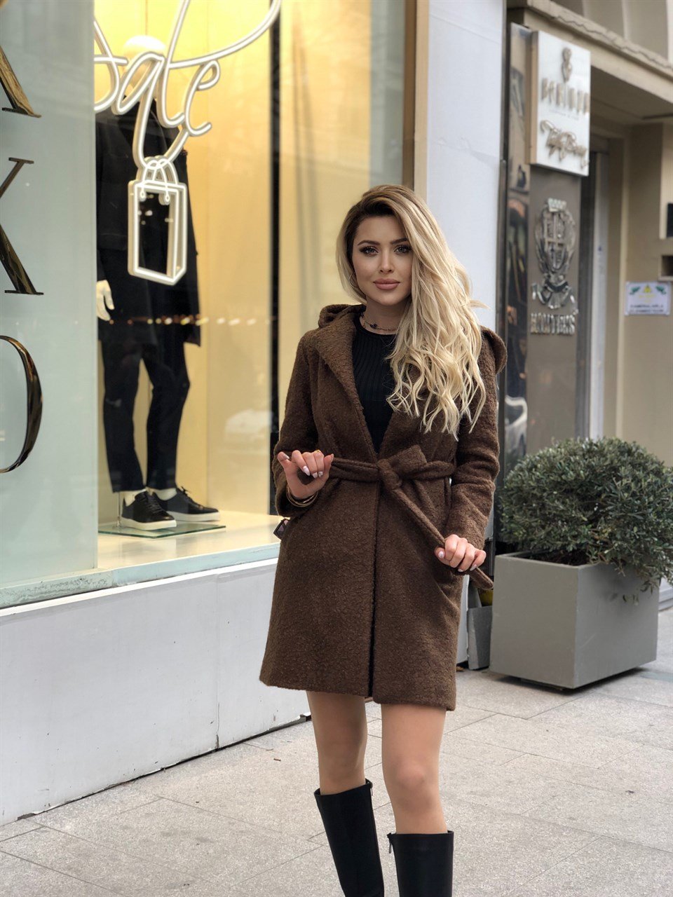 Bürümcük Kapüşonlu Kuşaklı Taba Kaban