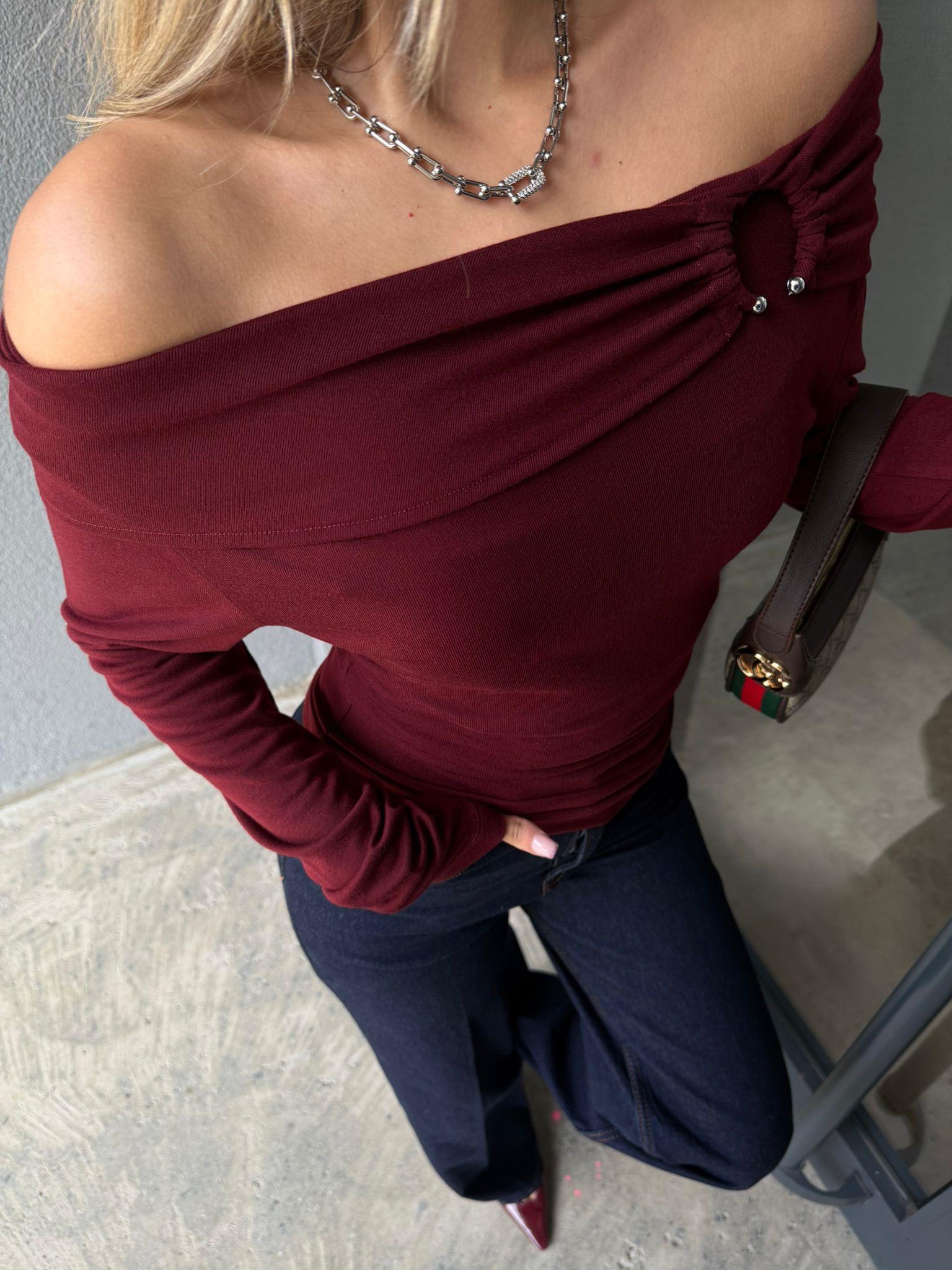 Buzzy Madonna Yaka Aksesuarlı Bluz Bordo blz2187mzr