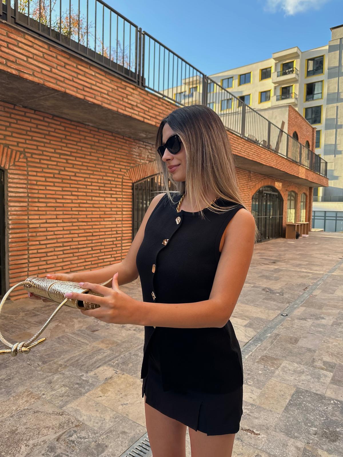 Çakıl Taşı Gold Düğme Yelek Siyah ylk2006styq