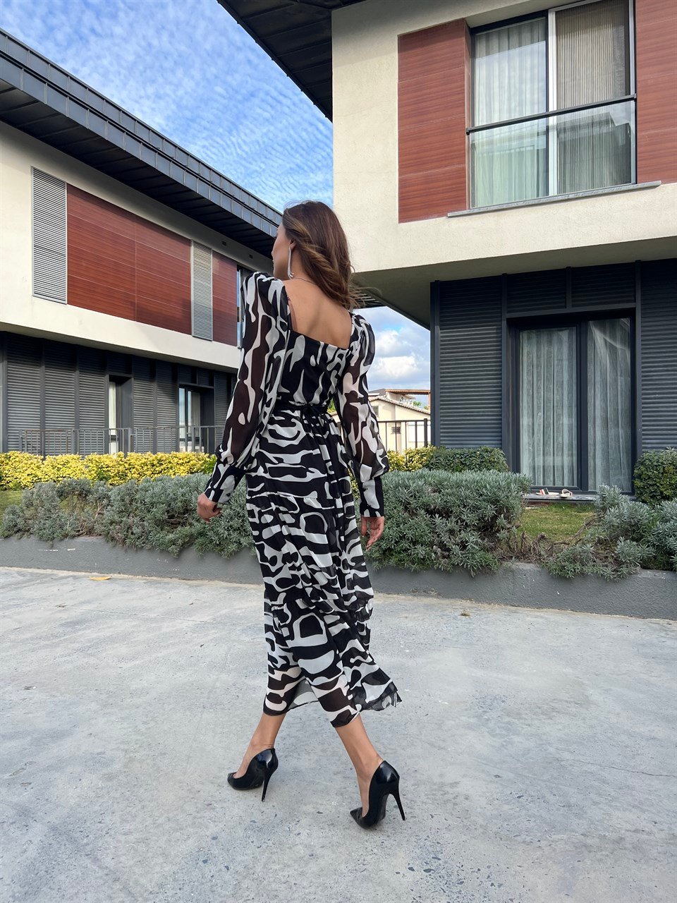 Callie Zebra Desen Şifon Elbise