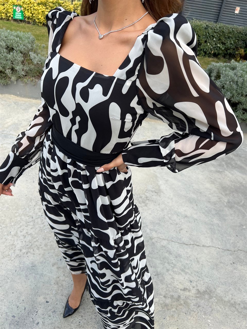 Callie Zebra Desen Şifon Elbise