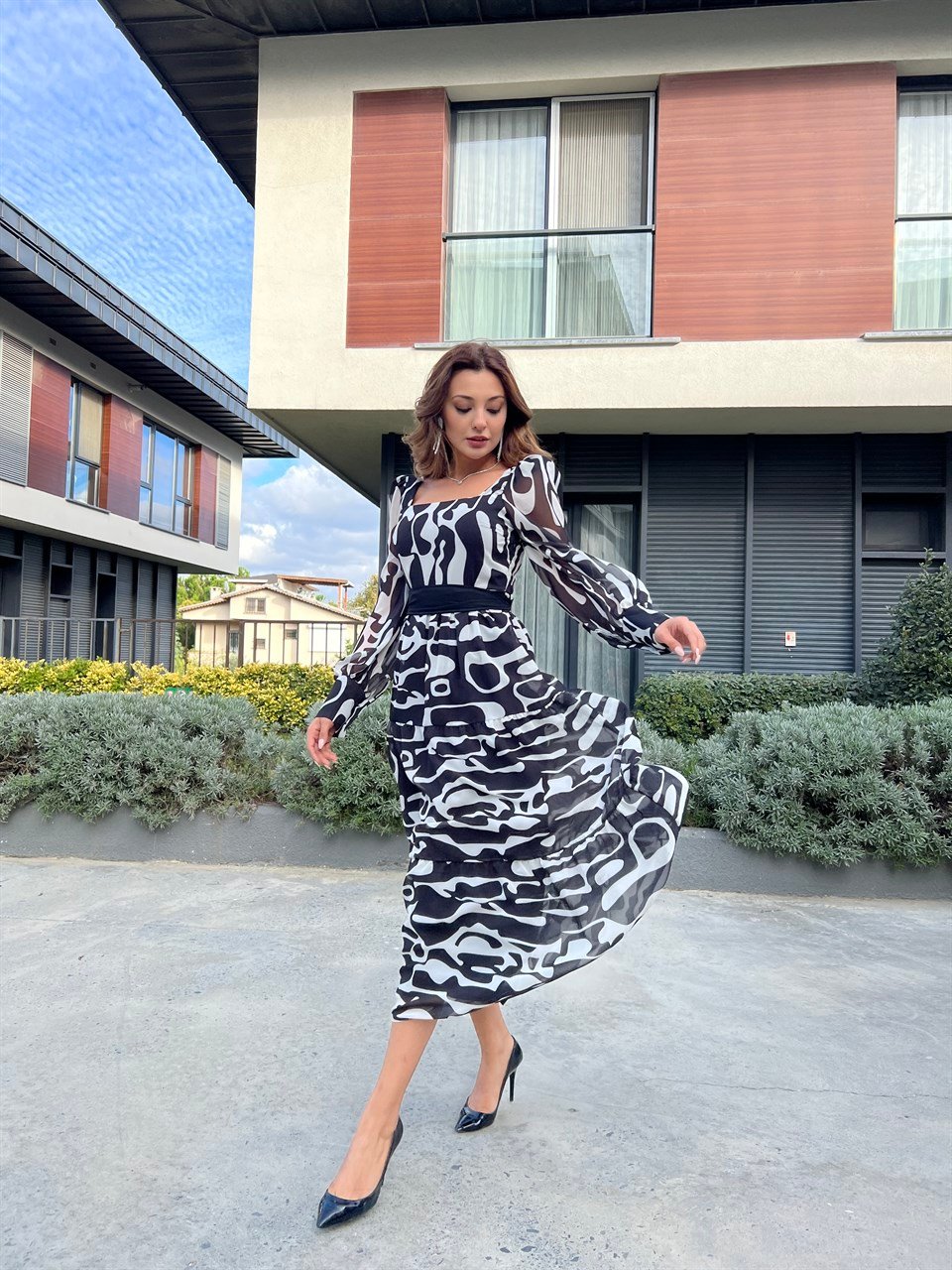 Callie Zebra Desen Şifon Elbise