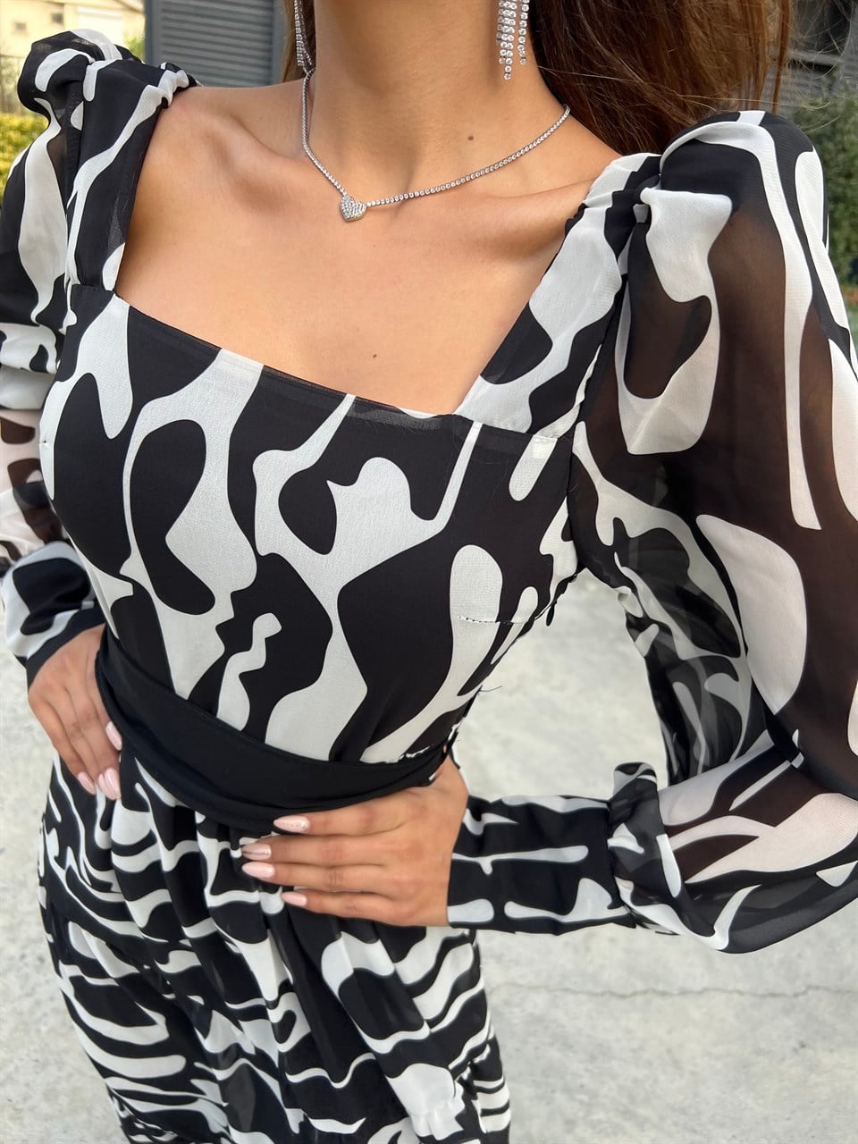 Callie Zebra Desen Şifon Elbise
