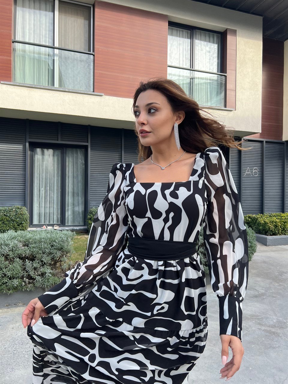 Callie Zebra Desen Şifon Elbise