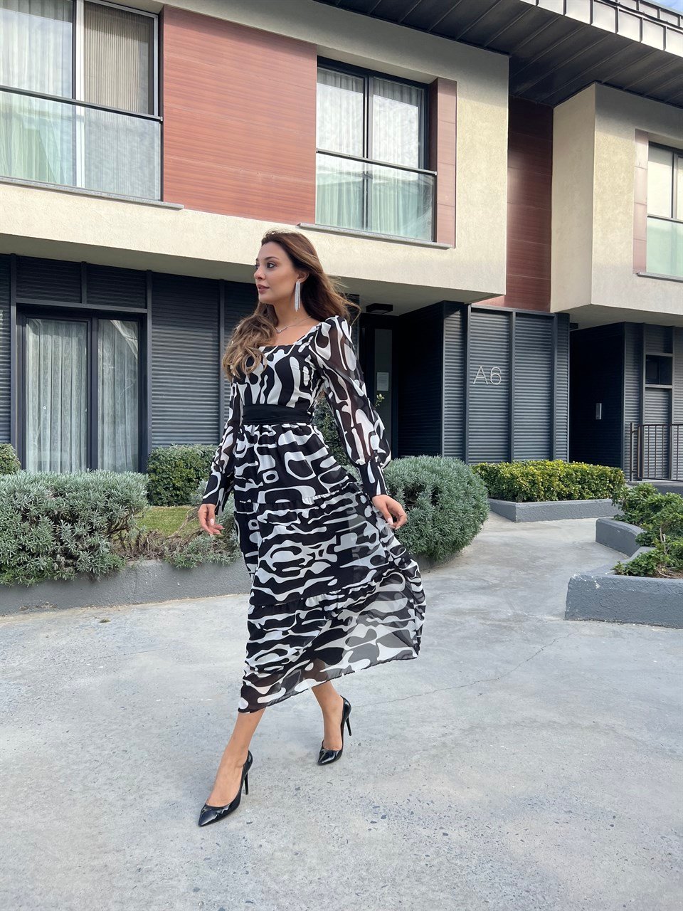 Callie Zebra Desen Şifon Elbise