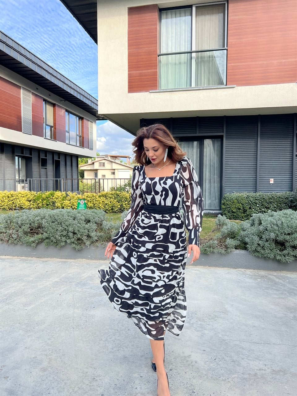 Callie Zebra Desen Şifon Elbise