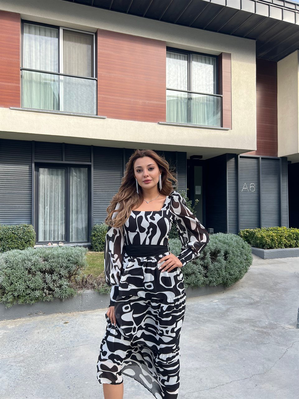 Callie Zebra Desen Şifon Elbise