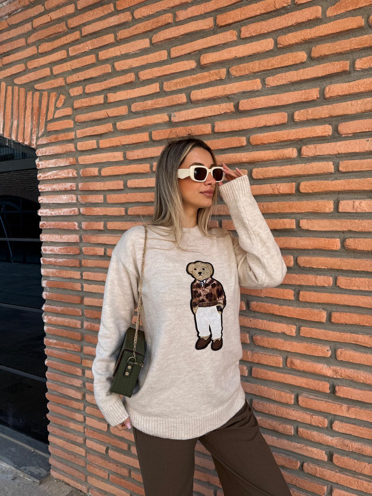 Ceketli Ayı Nakışlı Taş Kazak kzk2048feu