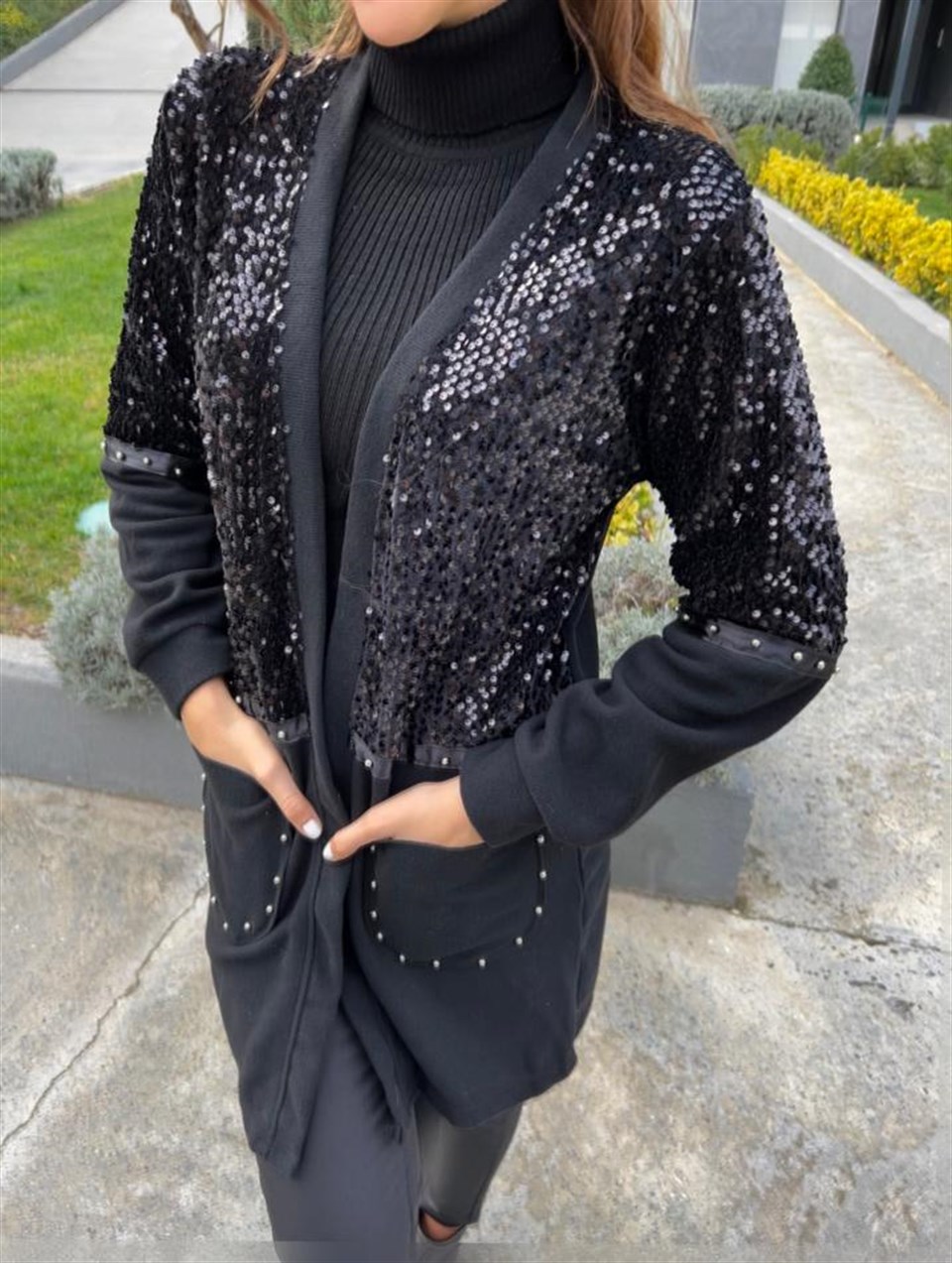 Cepleri Silver Boncuklu Payetli Hırka 3214