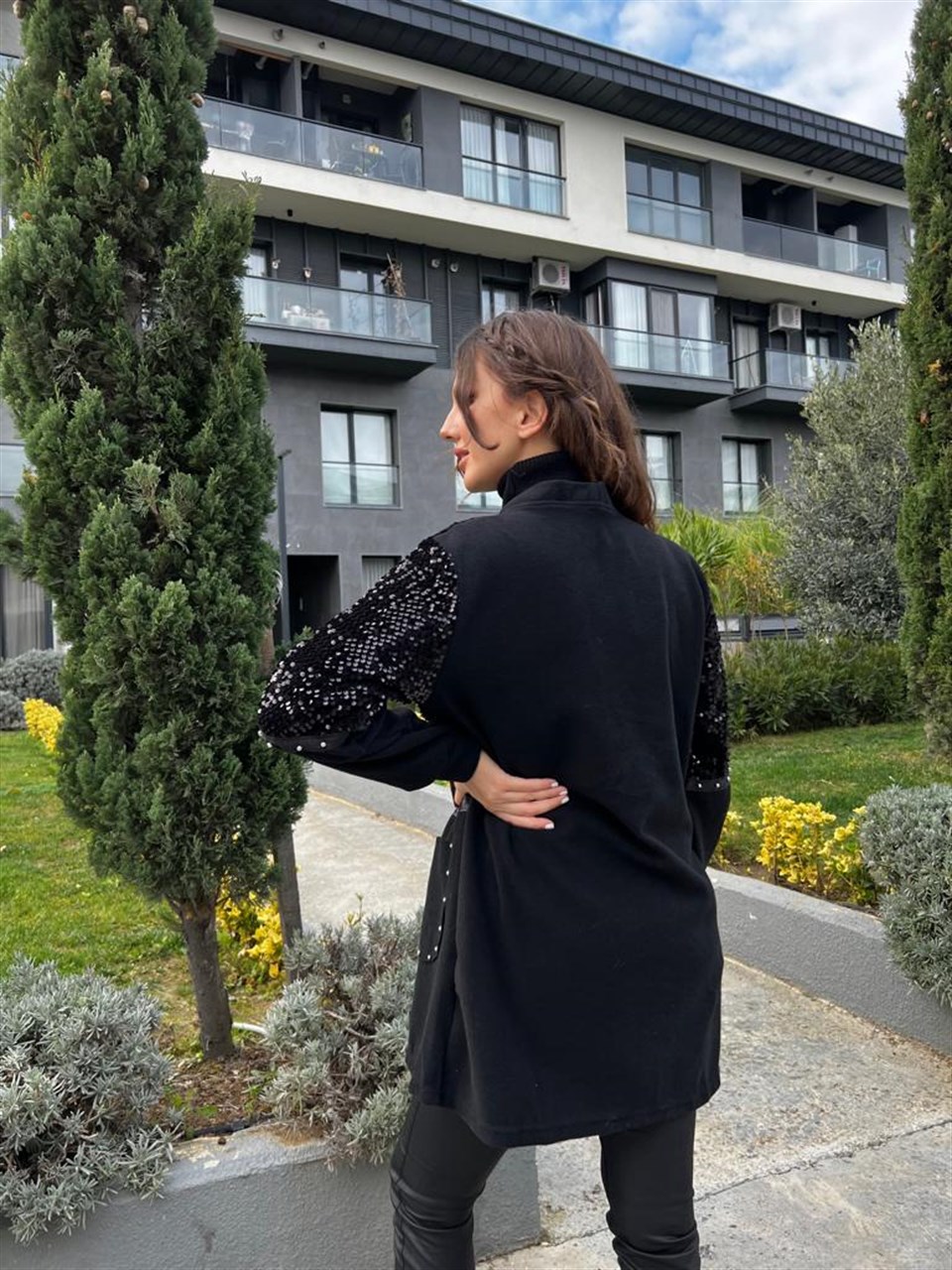 Cepleri Silver Boncuklu Payetli Hırka 3214