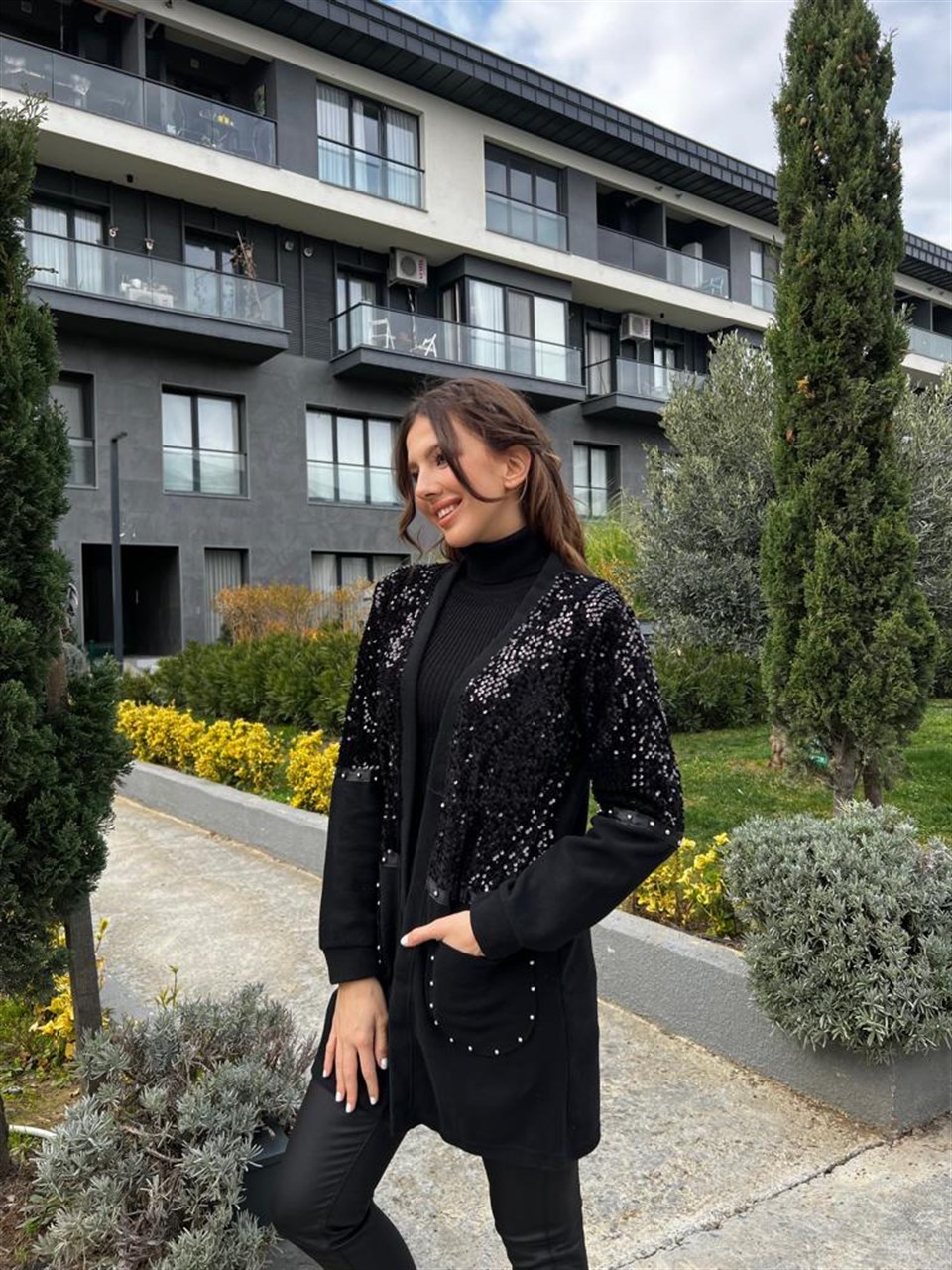 Cepleri Silver Boncuklu Payetli Hırka 3214