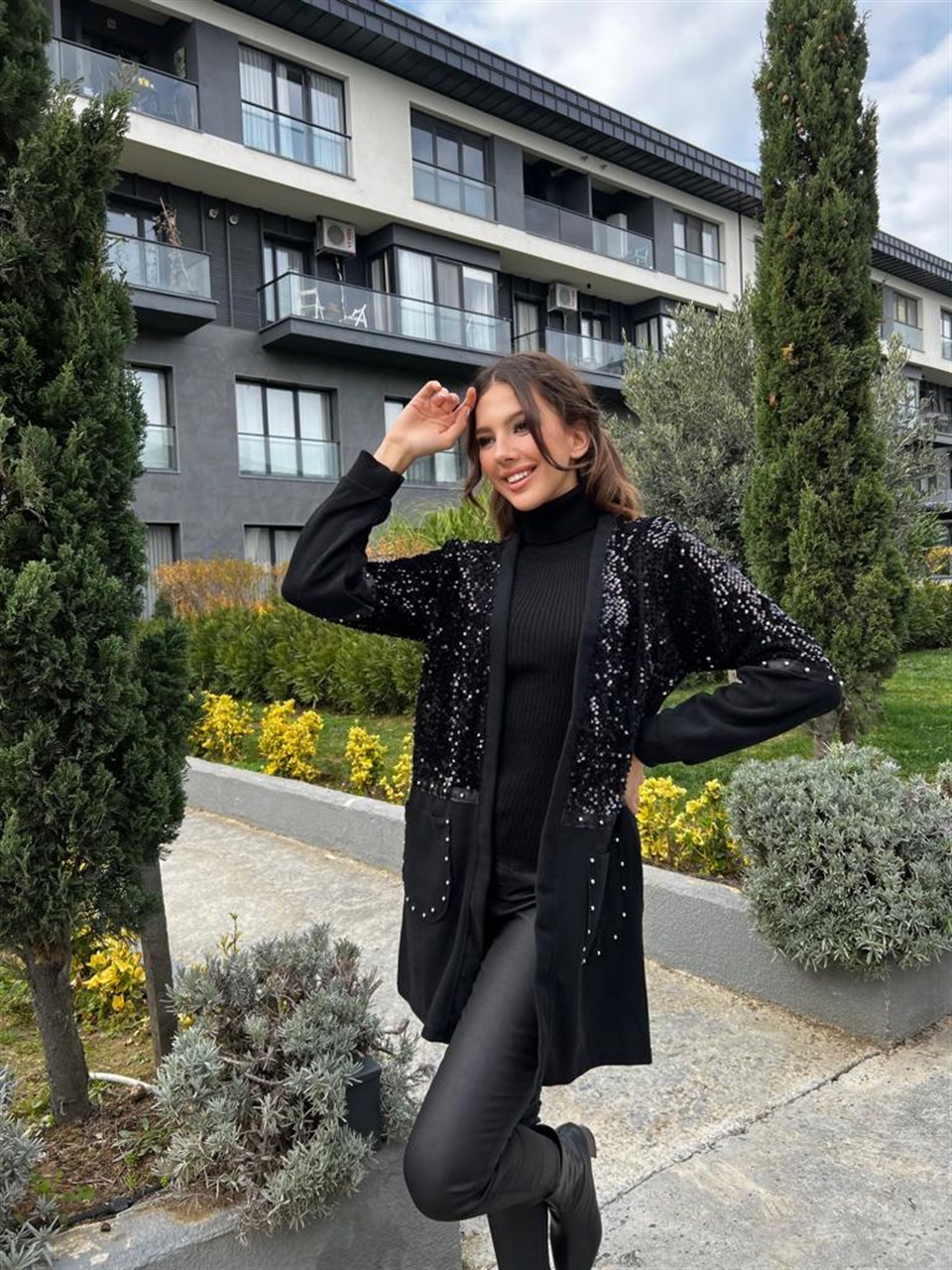 Cepleri Silver Boncuklu Payetli Hırka 3214