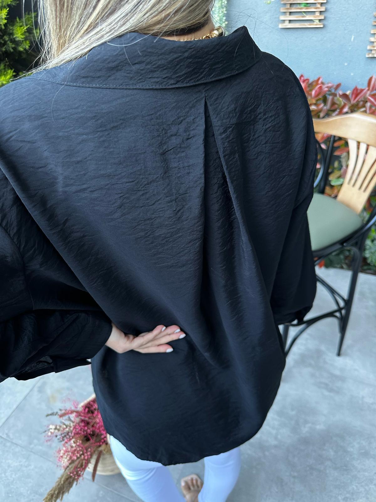 Cepli Oversize Ayrobin Gömlek Siyahgmlk2115kd