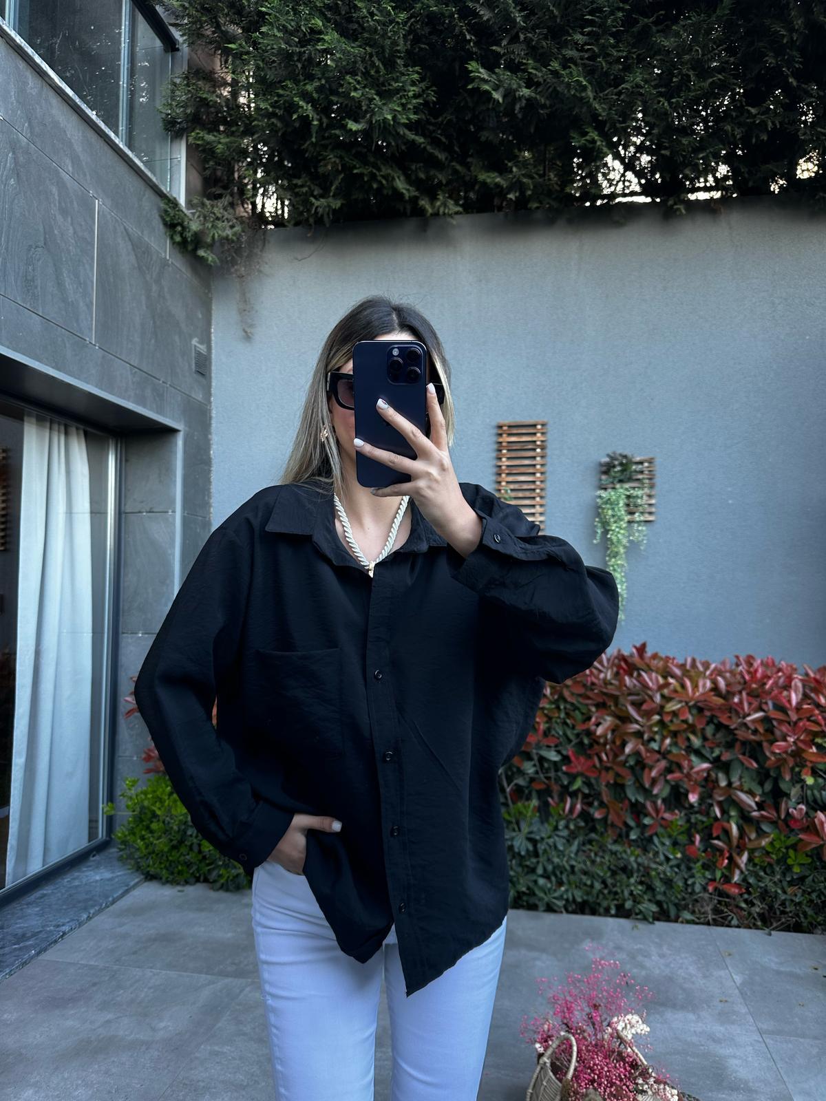 Cepli Oversize Ayrobin Gömlek Siyahgmlk2115kd