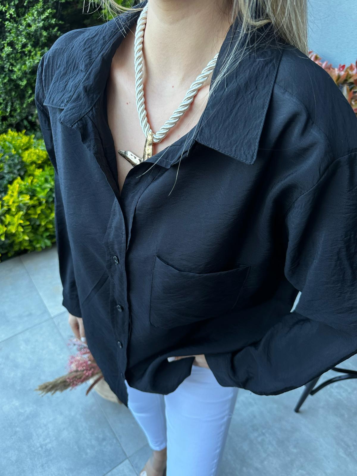 Cepli Oversize Ayrobin Gömlek Siyahgmlk2115kd