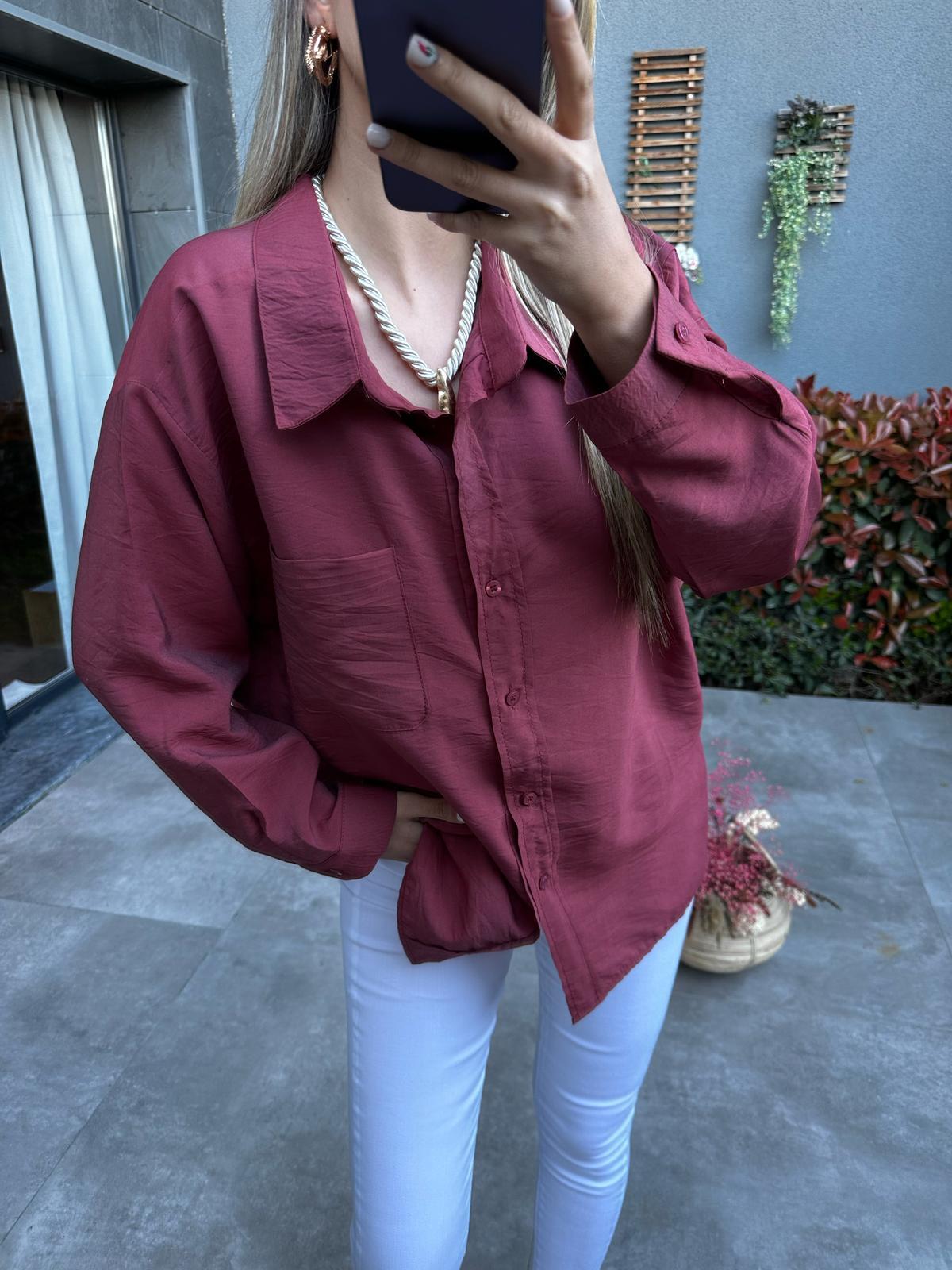 Cepli Oversize Ayrobin Gömlek Vişne Çürüğügmlk2115kd