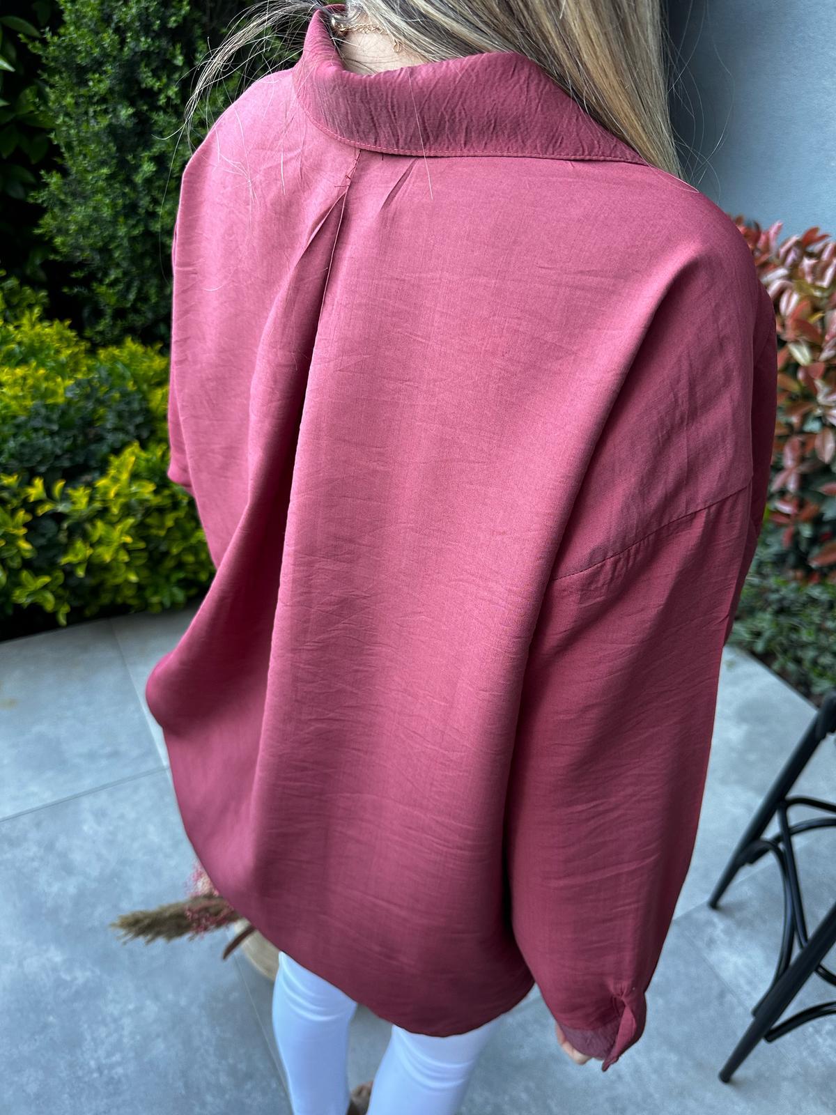 Cepli Oversize Ayrobin Gömlek Vişne Çürüğügmlk2115kd