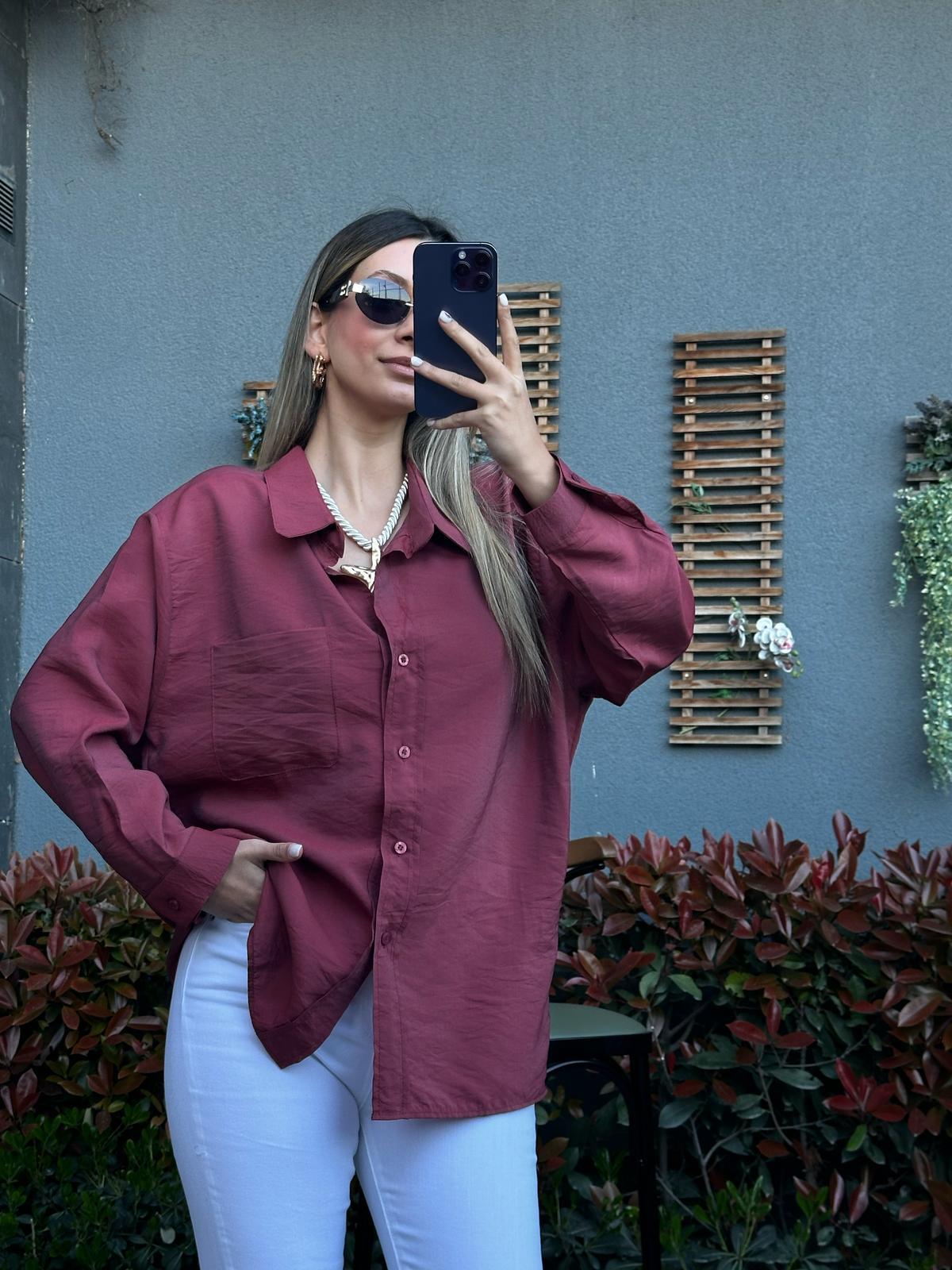 Cepli Oversize Ayrobin Gömlek Vişne Çürüğügmlk2115kd