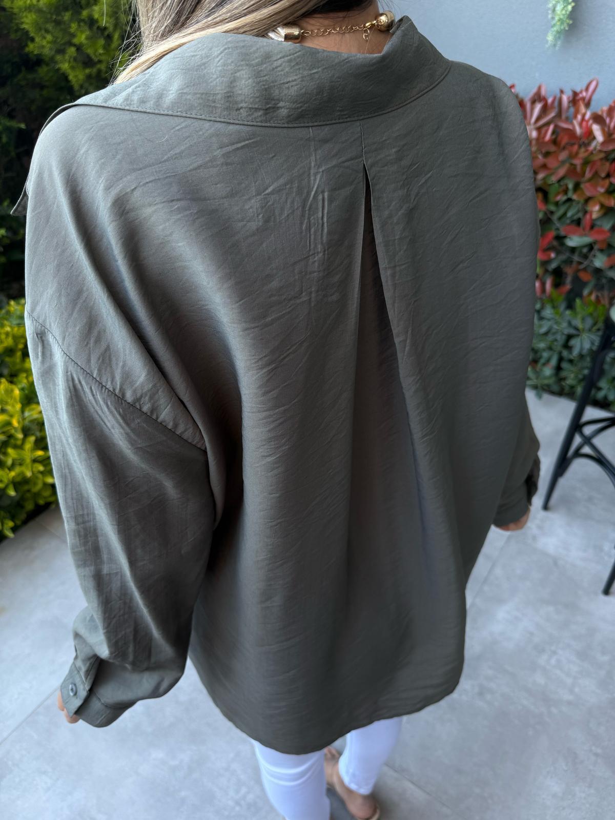 Cepli Oversize Ayrobin Gömlek Yeşilgmlk2115kd