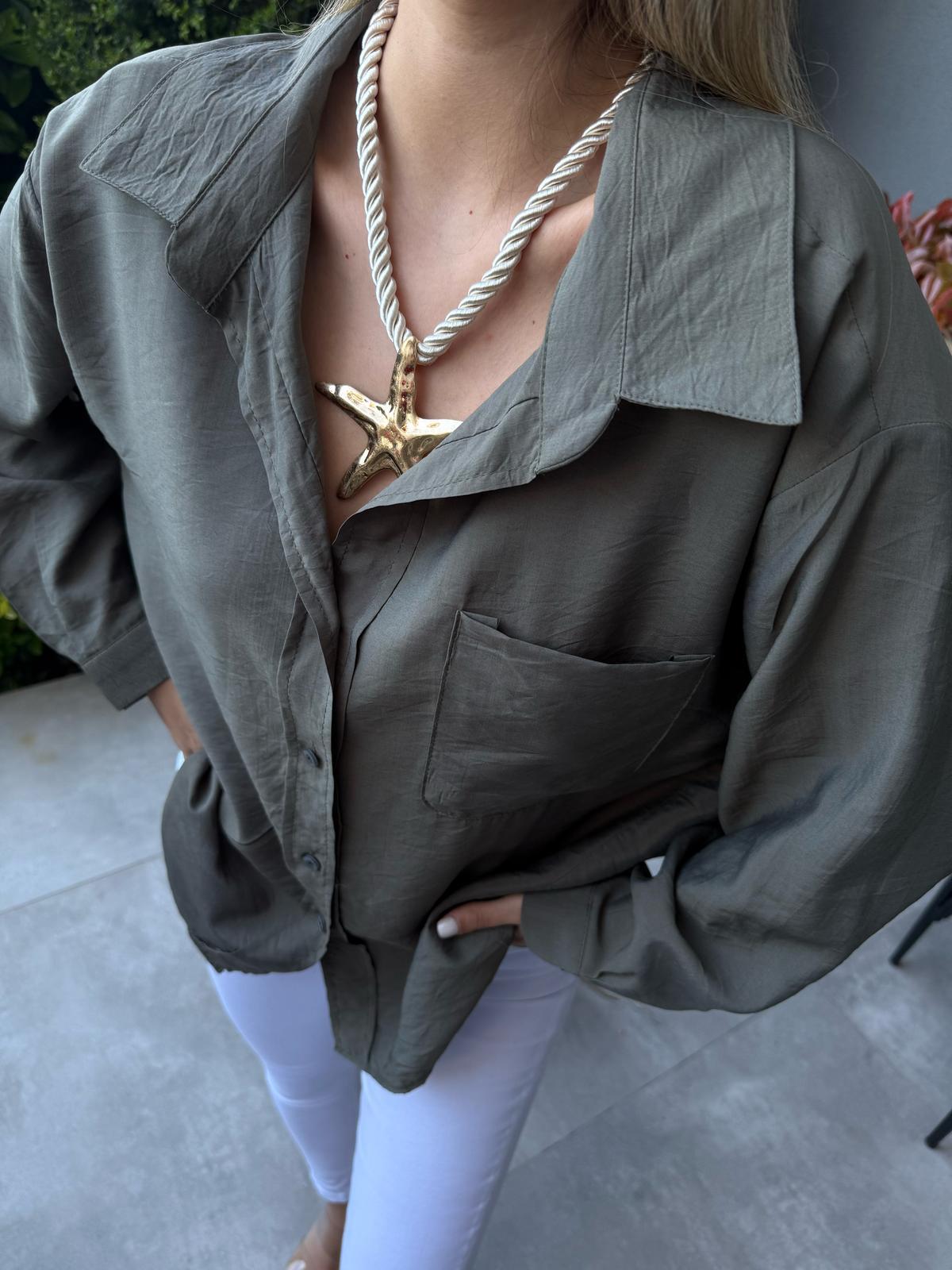 Cepli Oversize Ayrobin Gömlek Yeşilgmlk2115kd