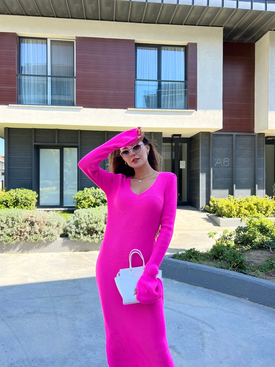 Charlize Pembe Triko Elbise