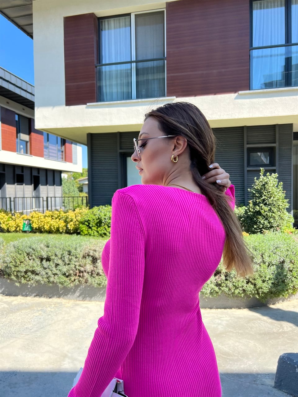 Charlize Pembe Triko Elbise