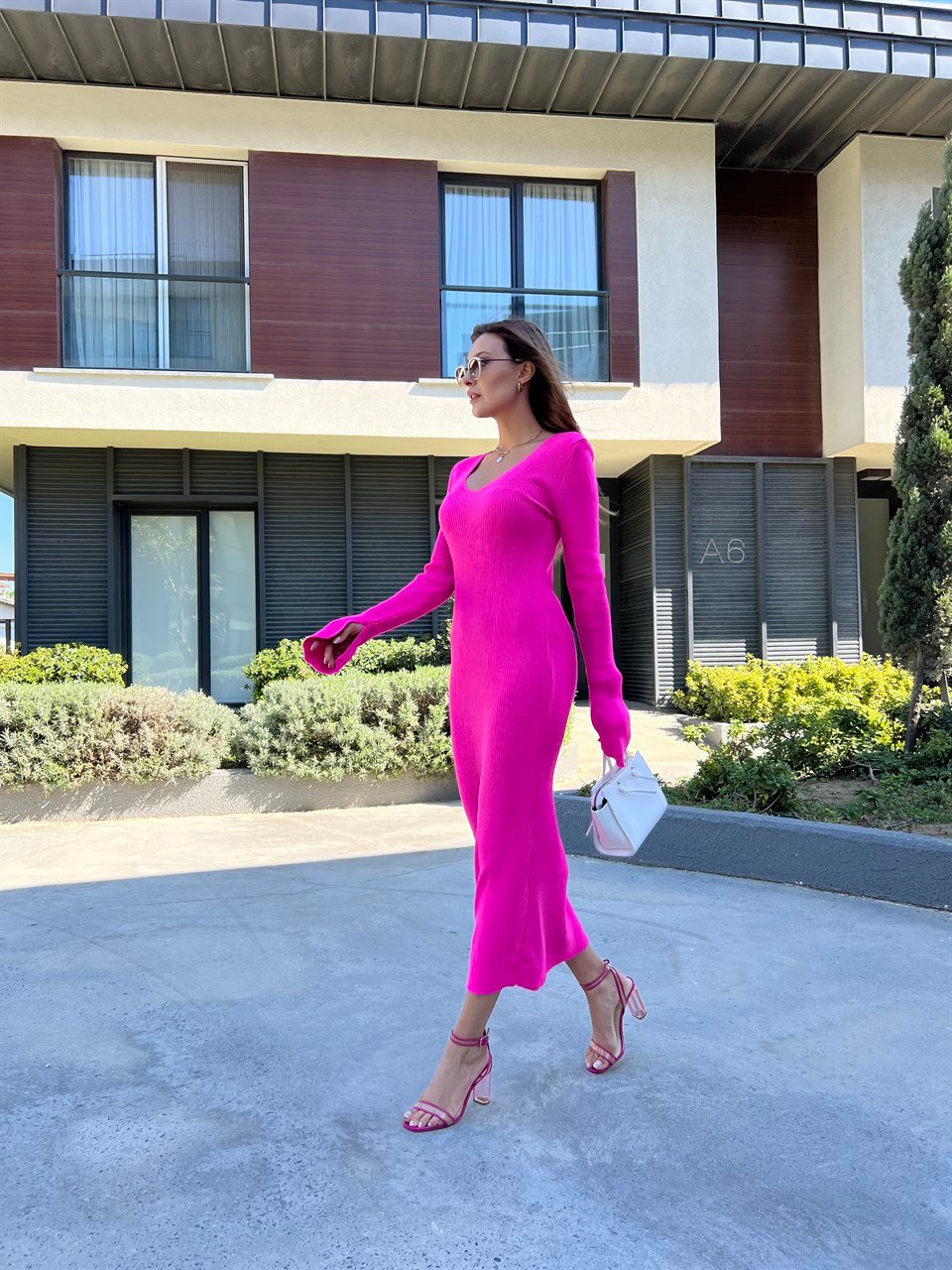 Charlize Pembe Triko Elbise