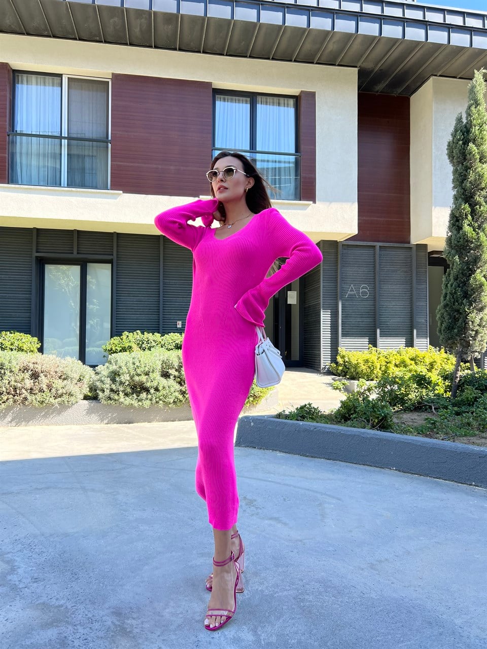 Charlize Pembe Triko Elbise