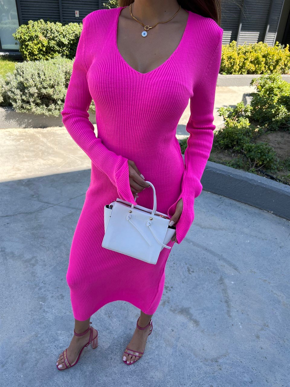 Charlize Pembe Triko Elbise