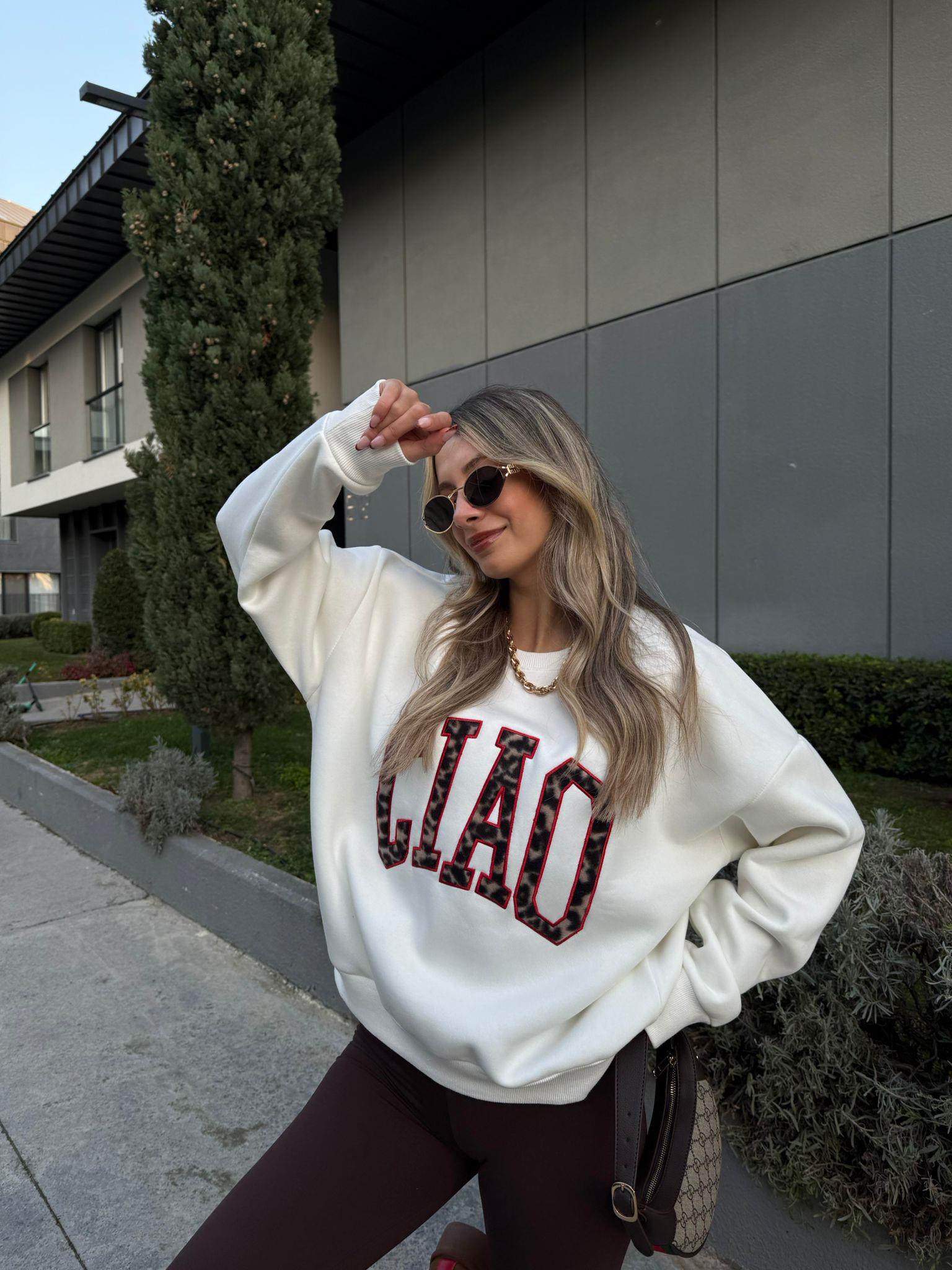 Ciao Bisiklet Yaka Beyaz Sweat swt2096pnkpm
