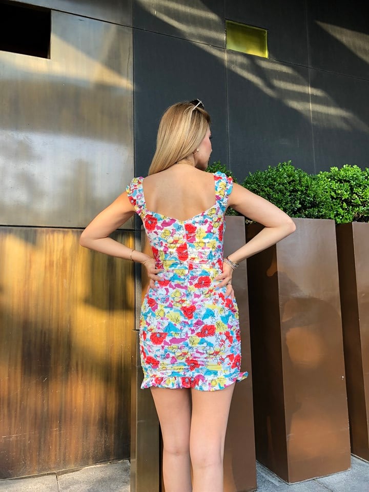 Çiçekli Mini Elbise
