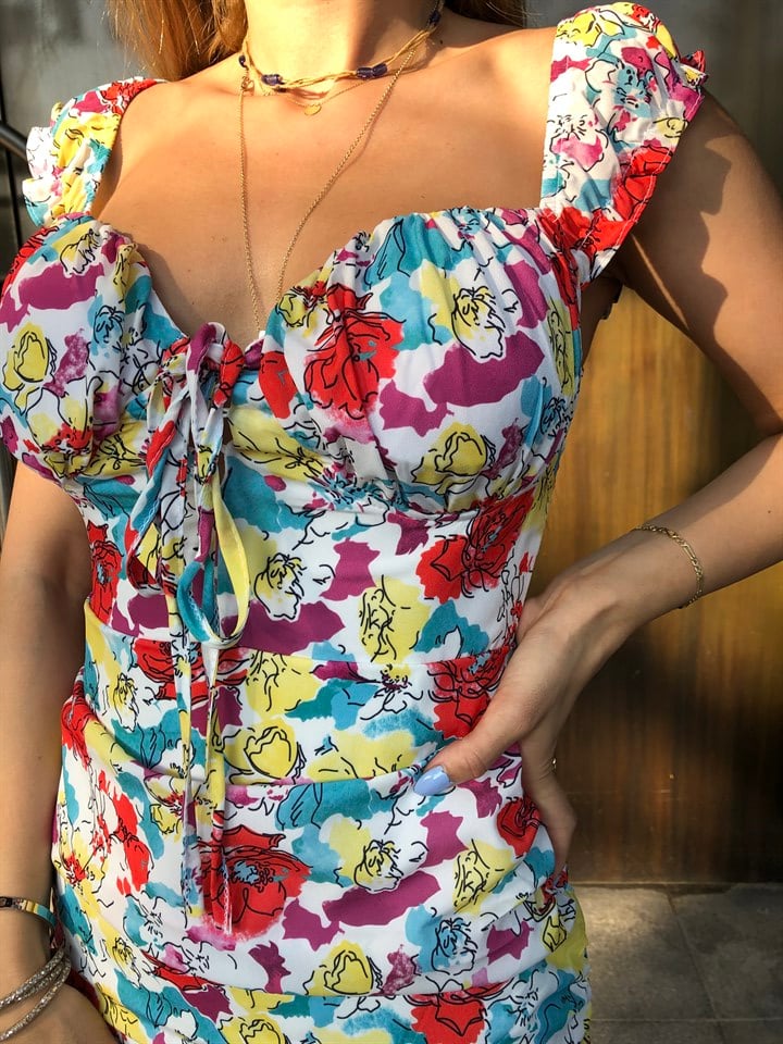 Çiçekli Mini Elbise