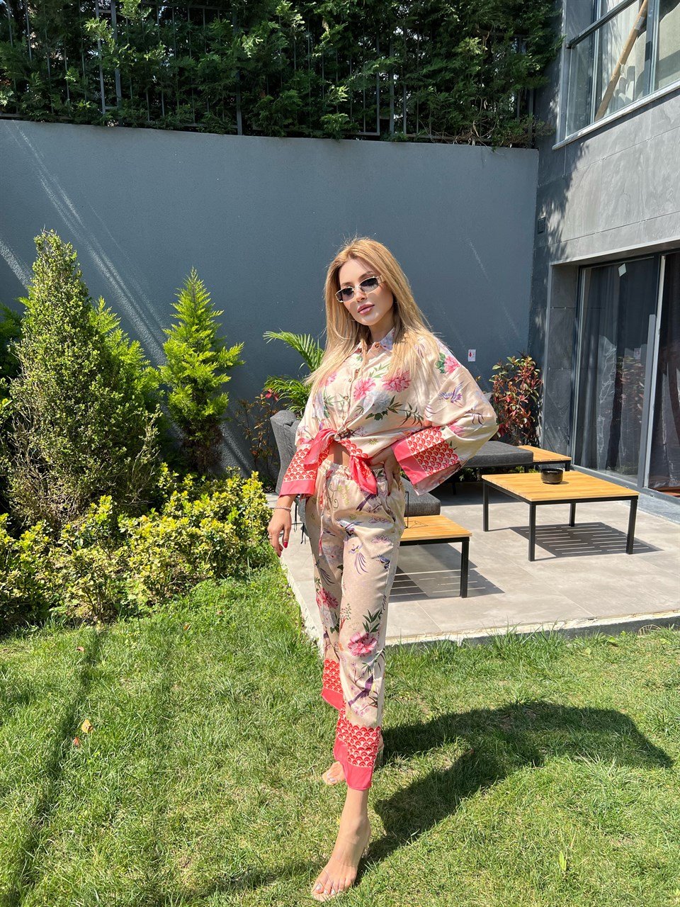 Çiçekli Saten Takım