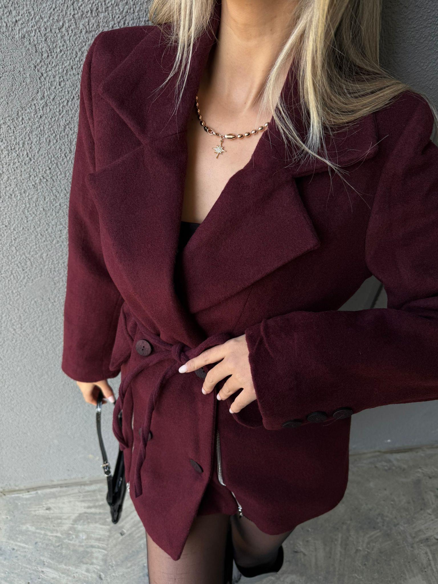 Çift Fermuarlı Bordo Kaşe Ceket kckt2127shz
