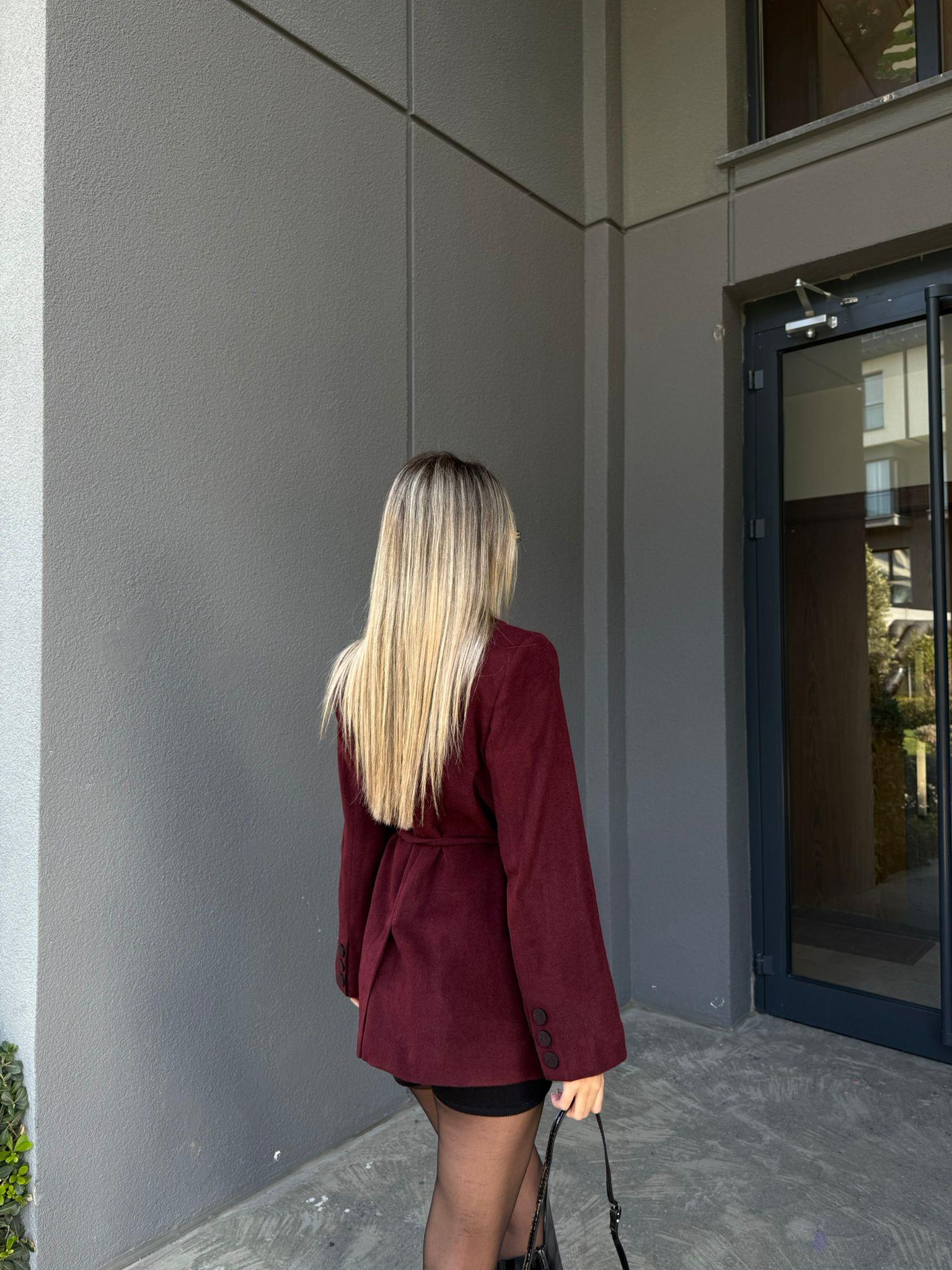 Çift Fermuarlı Bordo Kaşe Ceket kckt2127shz