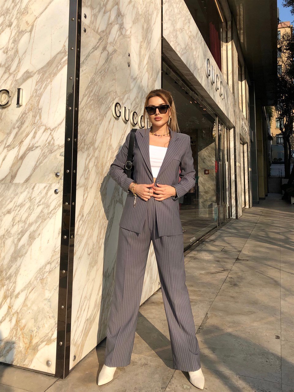Çizgili Blazer Takım