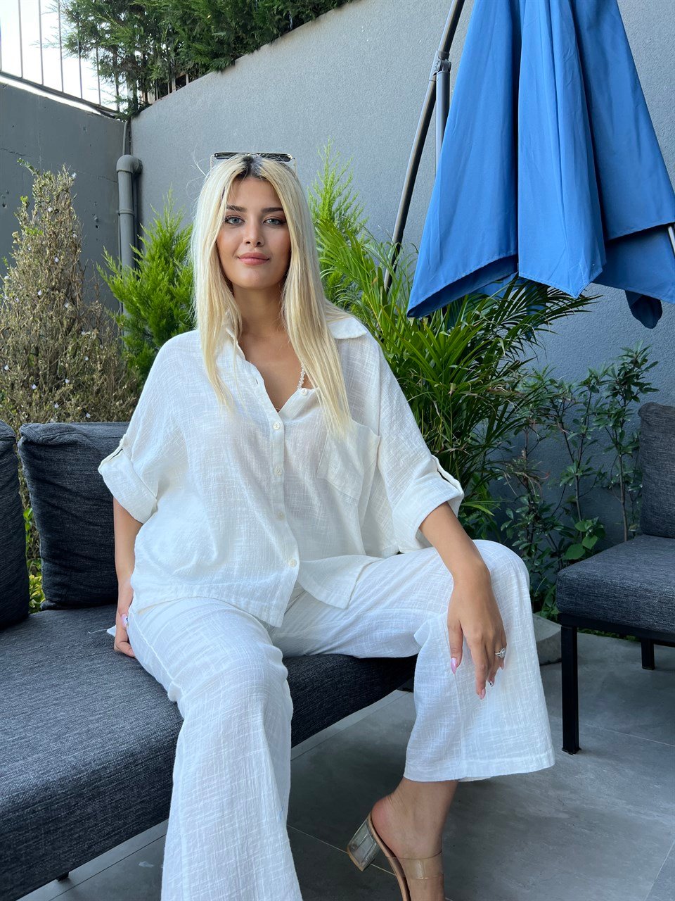 Clara Beyaz Keten Takım