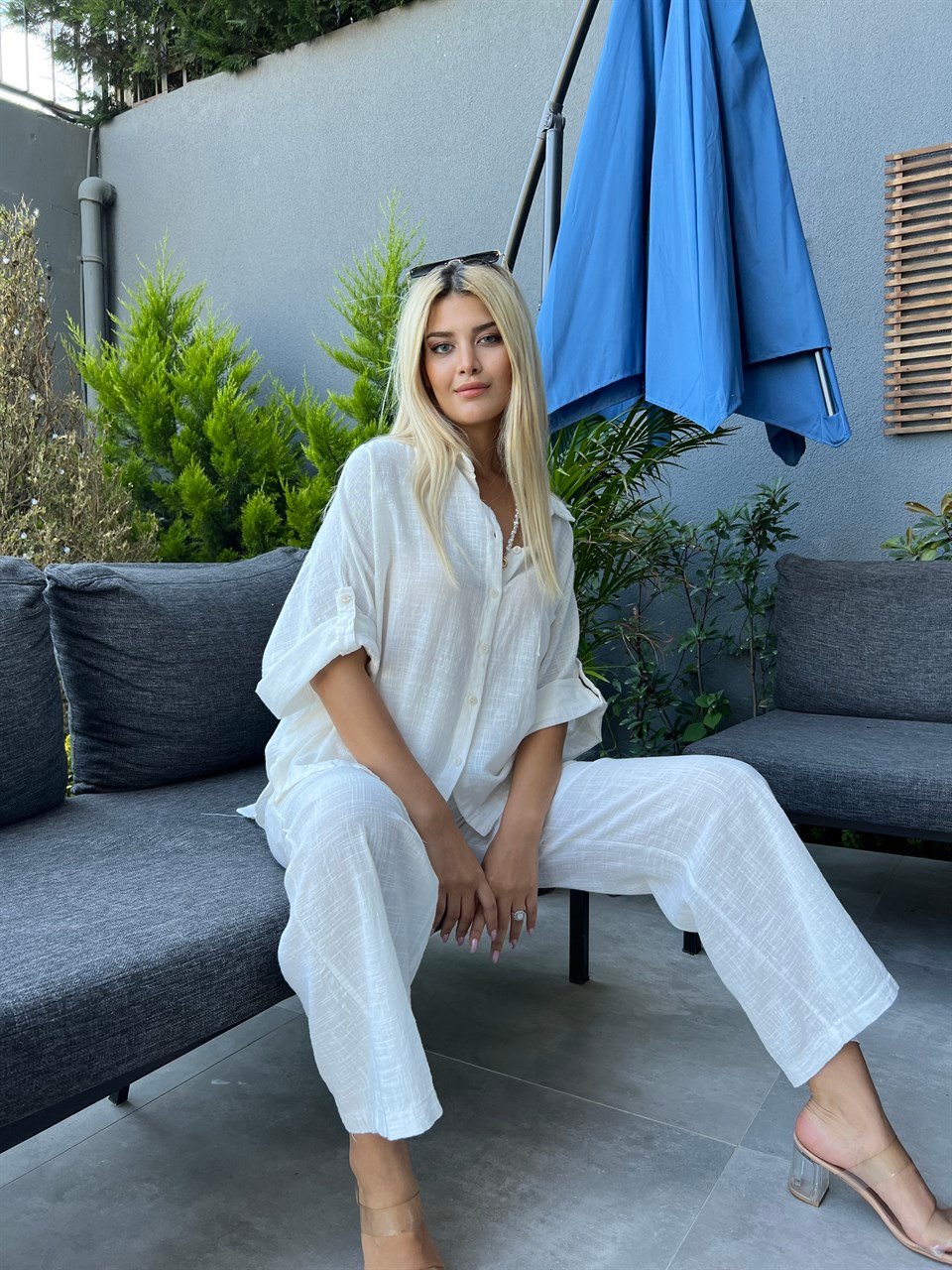 Clara Beyaz Keten Takım