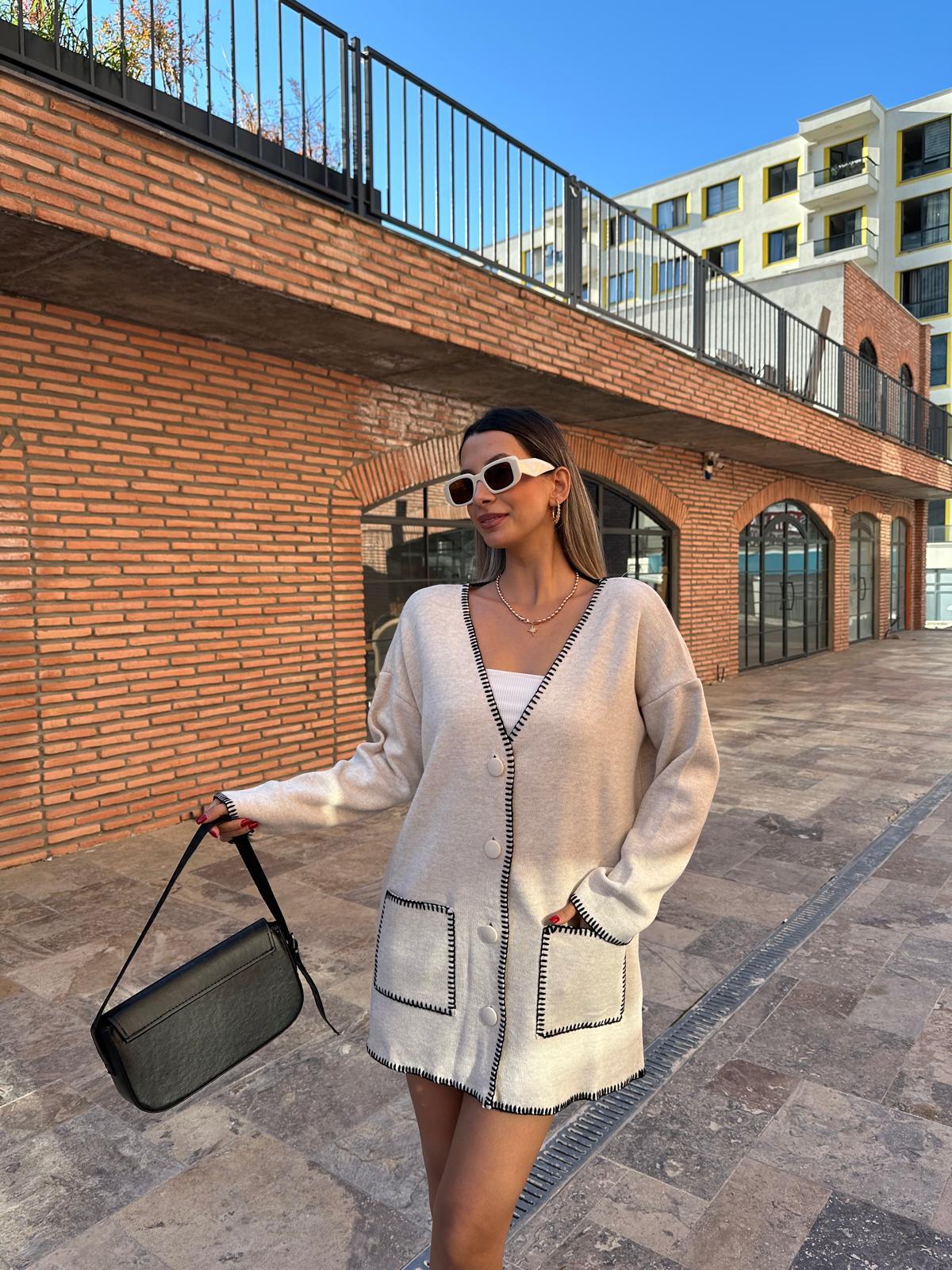 Çoban Dikişli Hırka Krem hrk1058feu