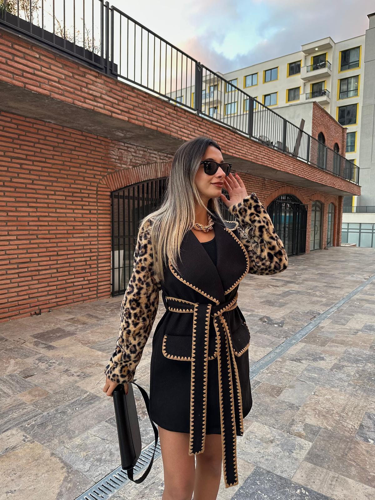 Çoban Dikişli Leopar Kaşe Kaban kbn1093rvd
