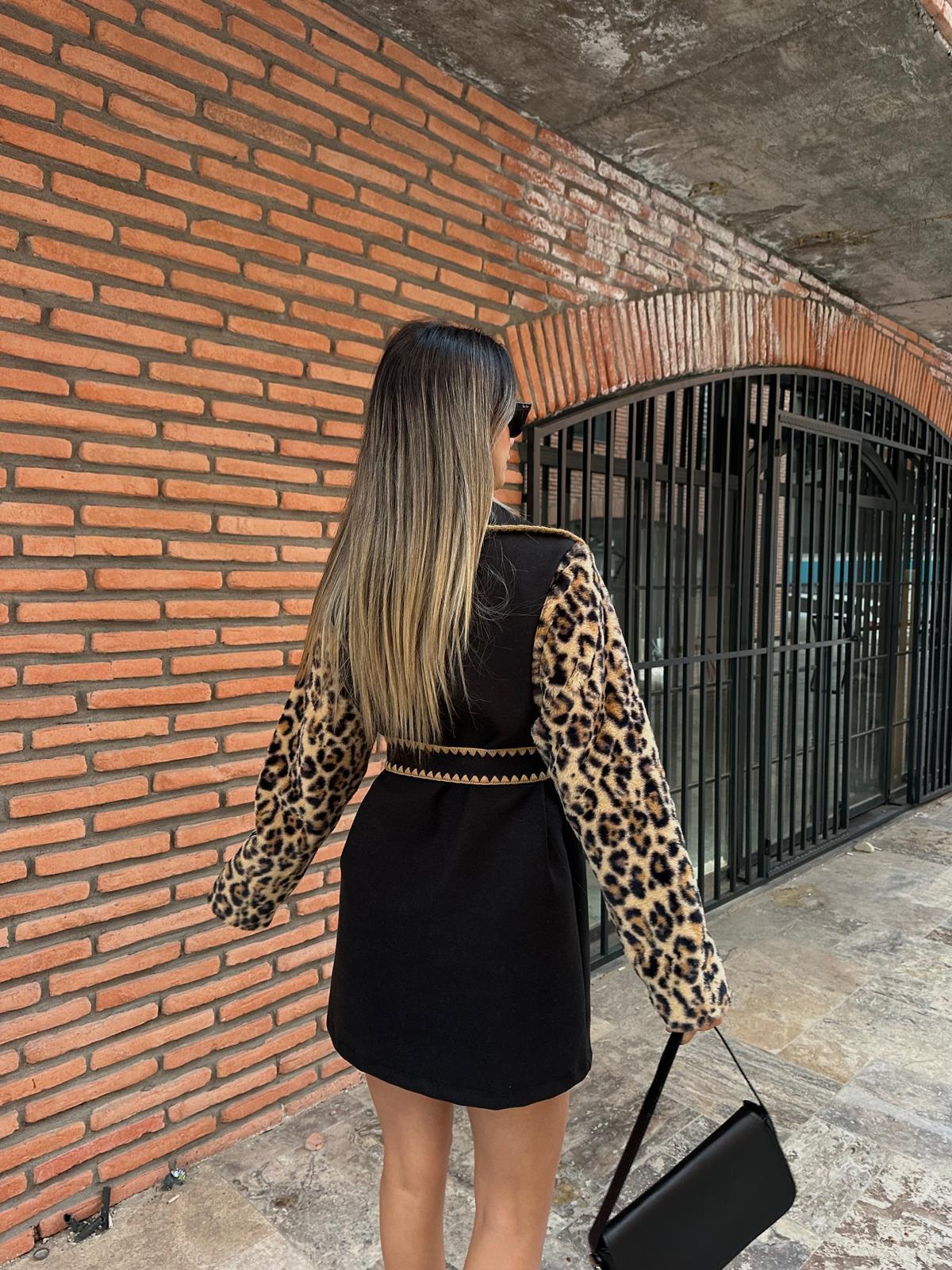 Çoban Dikişli Leopar Kaşe Kaban kbn1093rvd