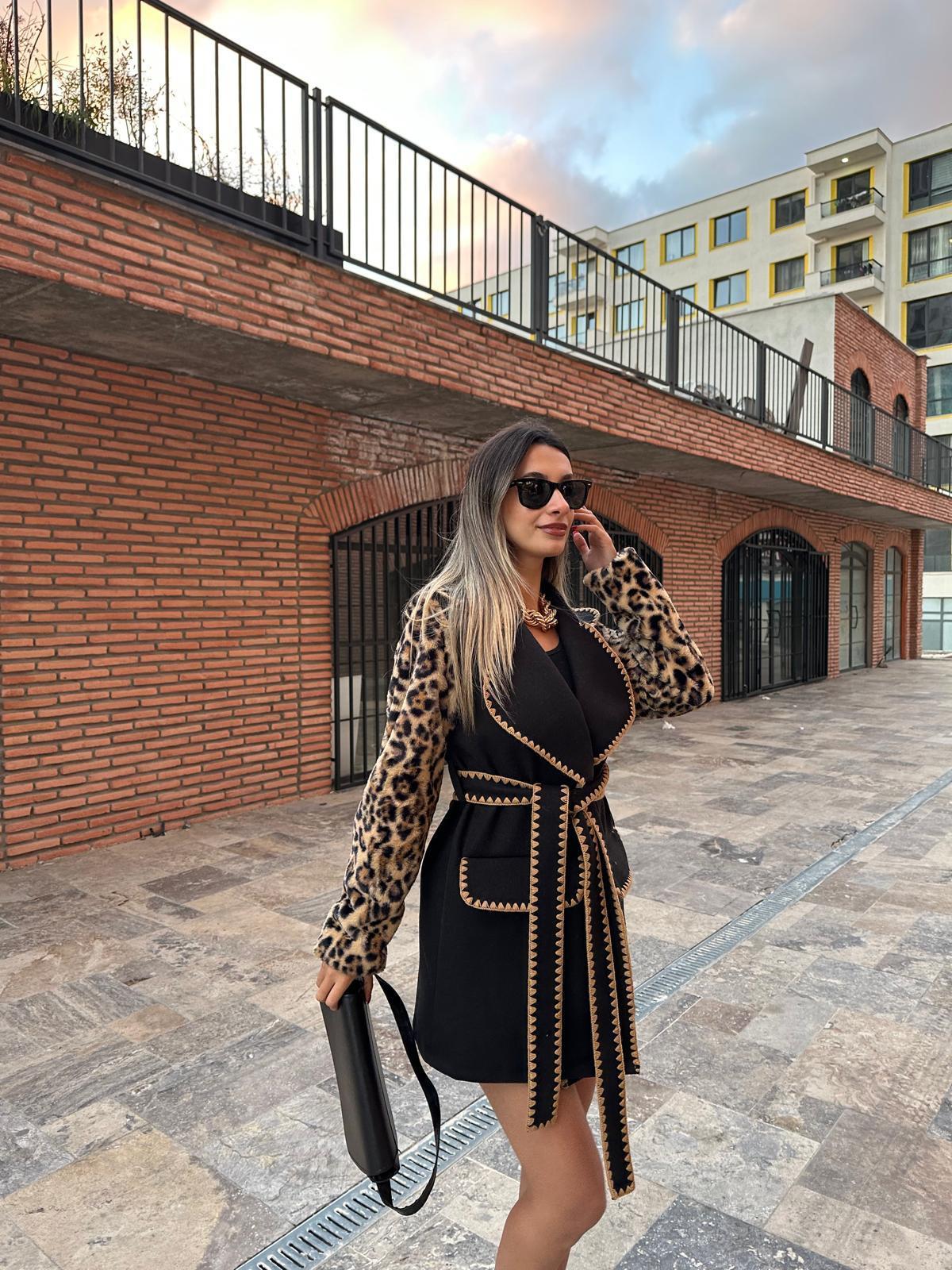 Çoban Dikişli Leopar Kaşe Kaban kbn1093rvd