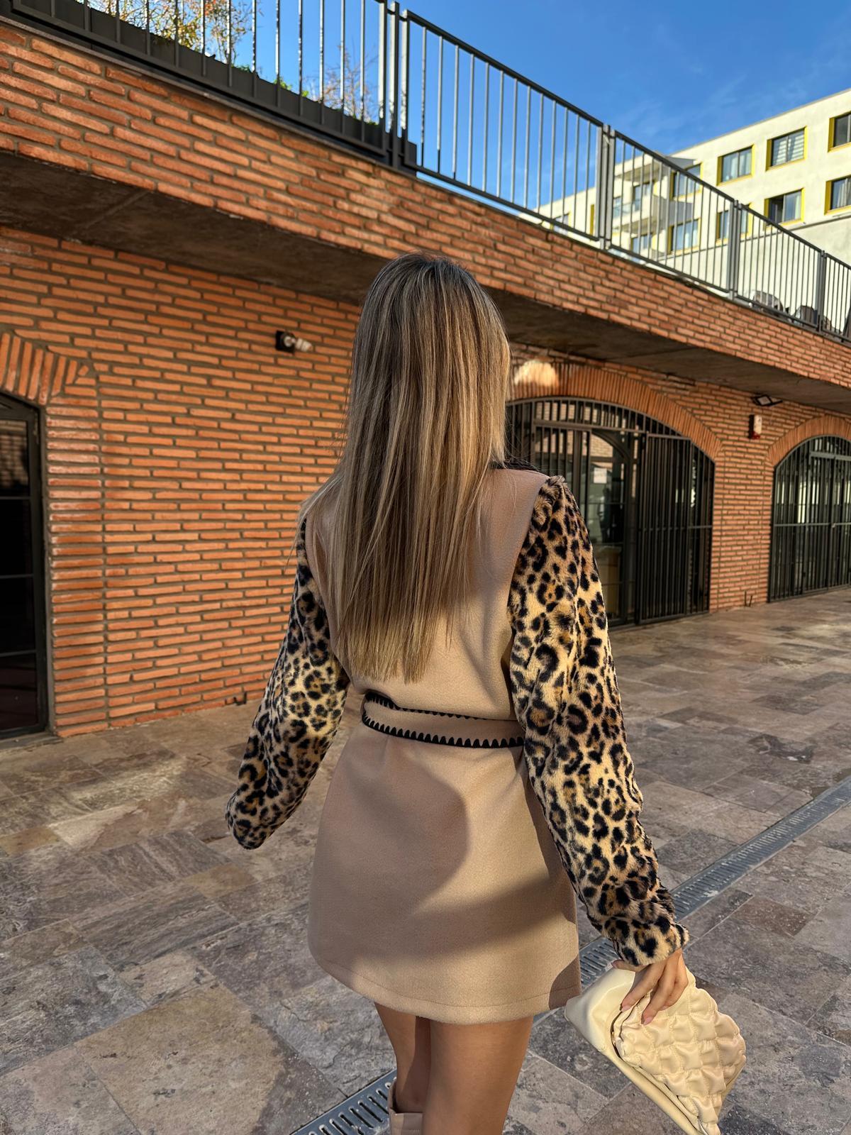 Çoban Dikişli Leopar Kaşe Kaban Krem kbn1093rvd