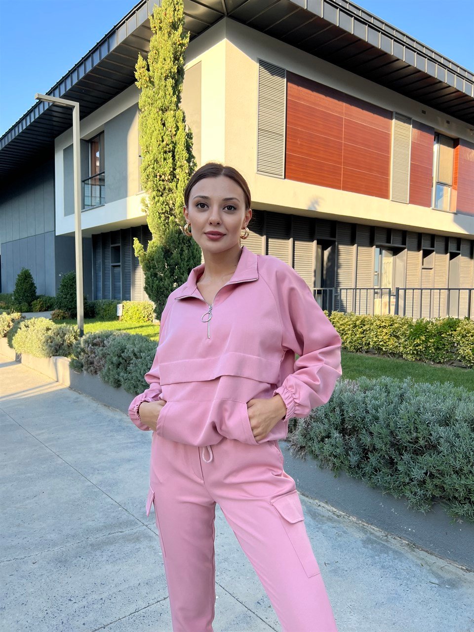 Crep Kumaş Kanguru Cepli Pudra Takım