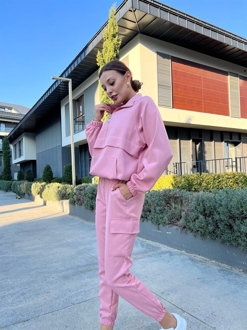 Crep Kumaş Kanguru Cepli Pudra Takım