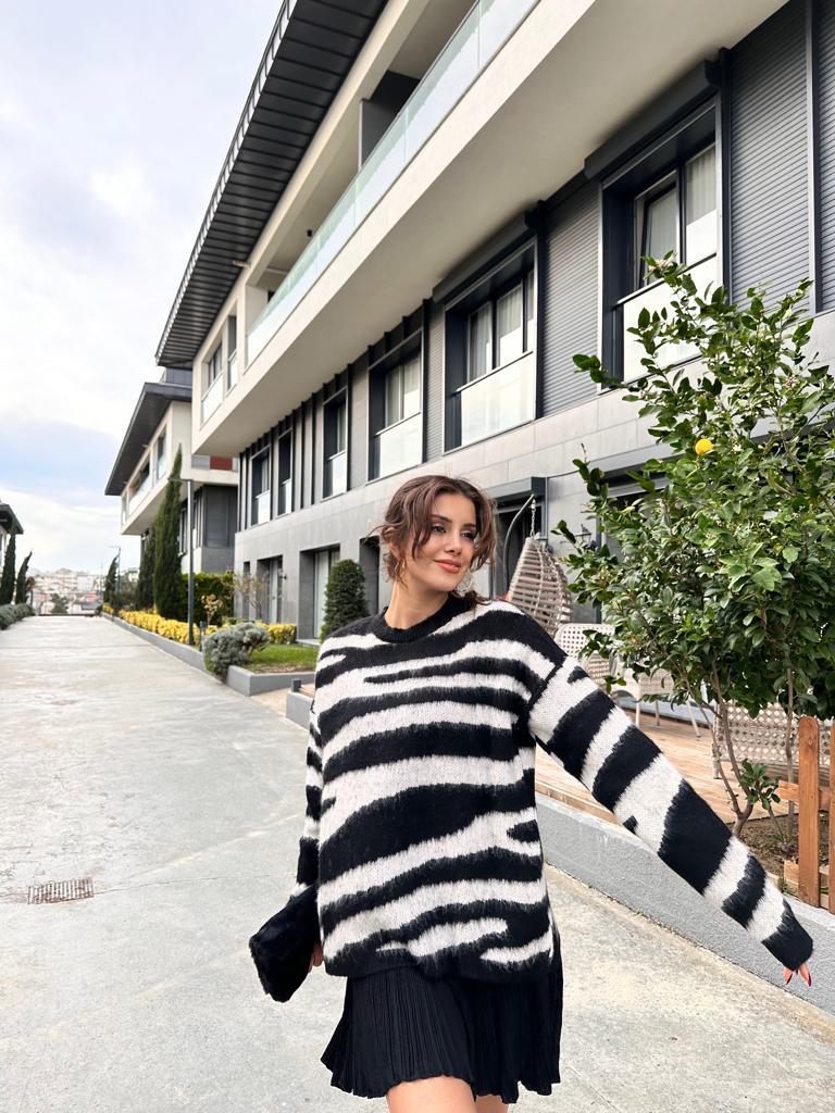 Deluxe Zebra Desen Kazak Siyah 1707485