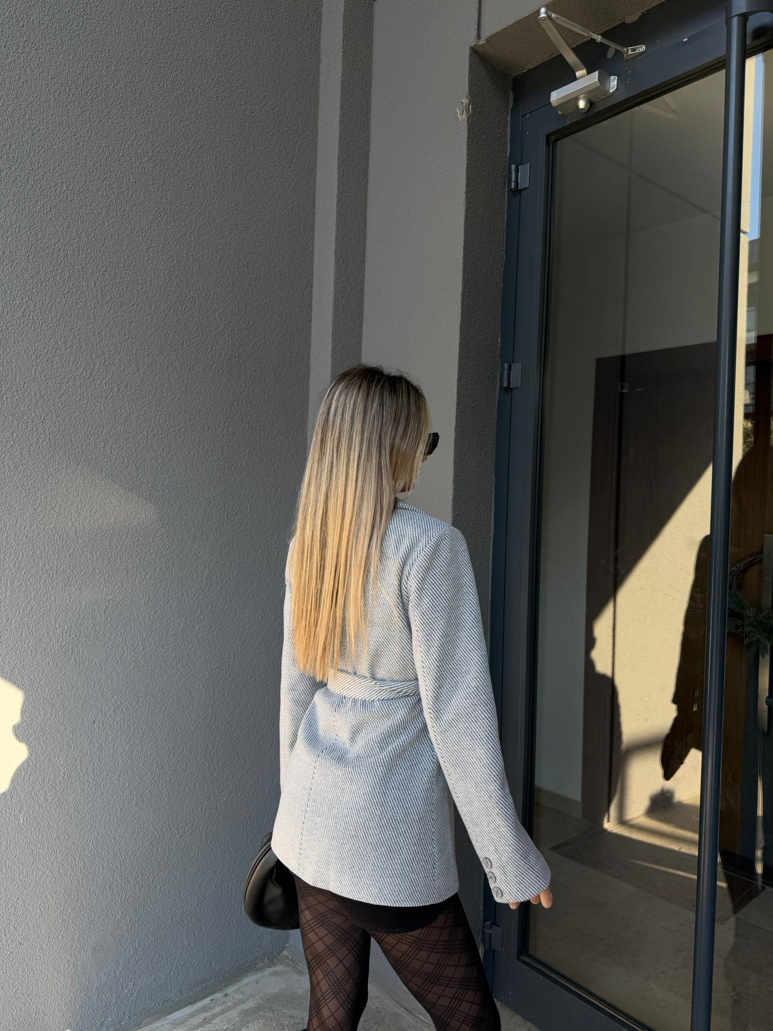 Diagonel Kuşaklı Gri Kaşe Ceket kckt2135swmn