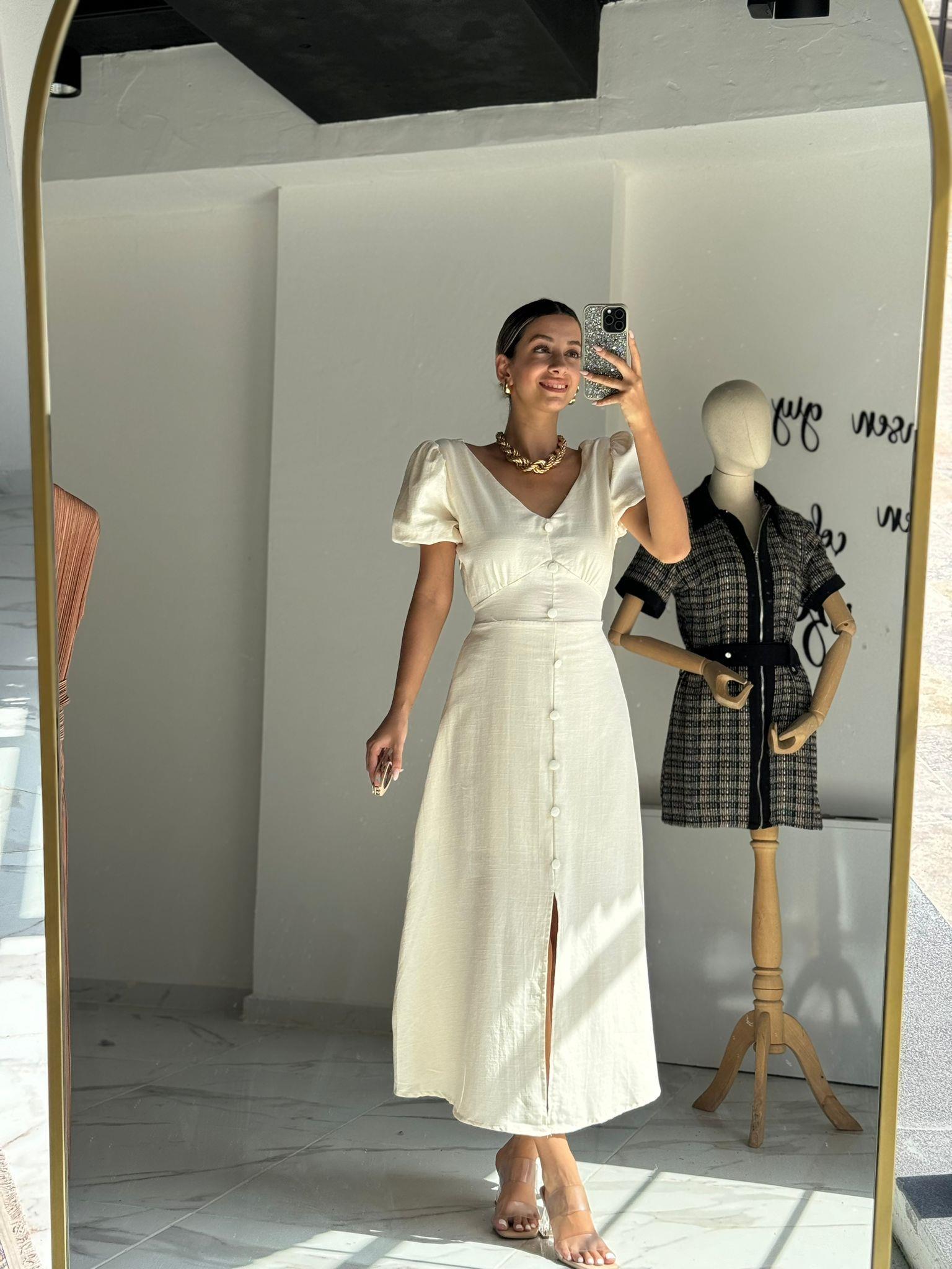 Diana Krem Keten Elbise  070621124